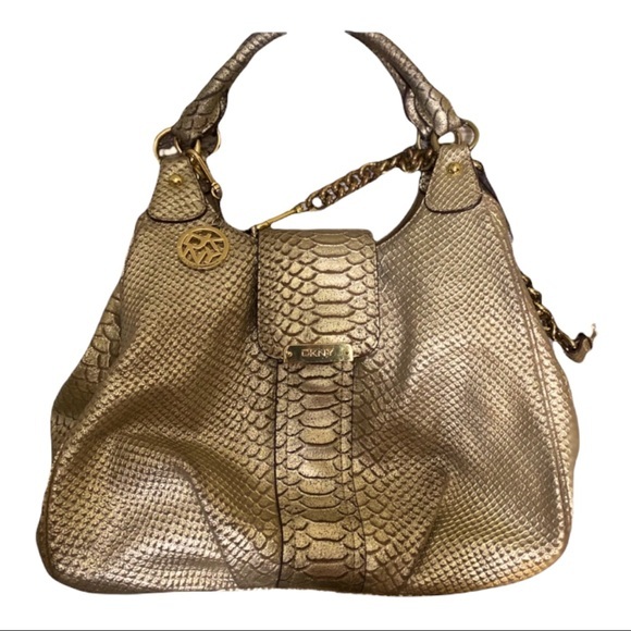 Donna Karan Handbags - DKNY Gold Python Embossed Leather Handbag